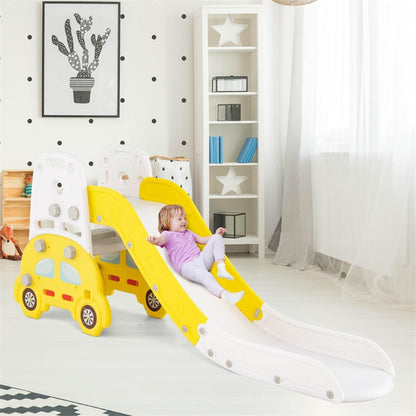 5-in-1 Toddler Slide & Climber Set, Convertible Kids Art Easel with Stool, Book Rack & Building Block Board, Foldable Indoor Activity Center