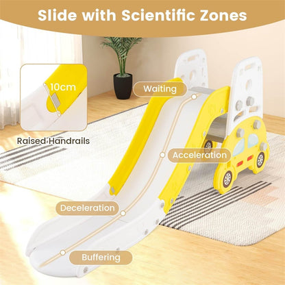 5-in-1 Toddler Slide & Climber Set, Convertible Kids Art Easel with Stool, Book Rack & Building Block Board, Foldable Indoor Activity Center