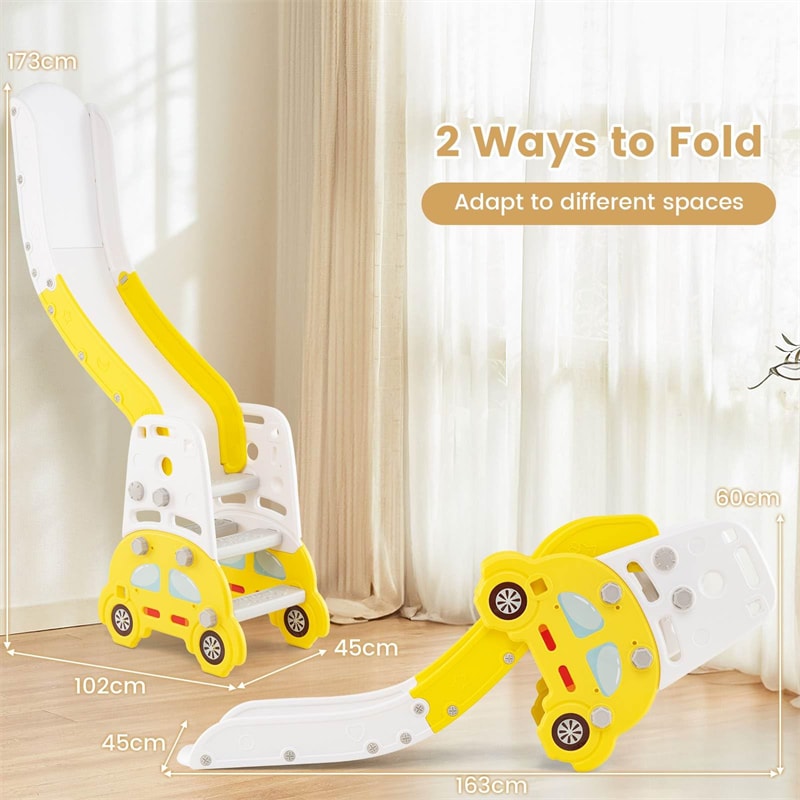 5-in-1 Toddler Slide & Climber Set, Convertible Kids Art Easel with Stool, Book Rack & Building Block Board, Foldable Indoor Activity Center