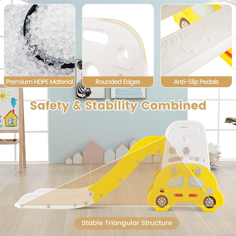 5-in-1 Toddler Slide & Climber Set, Convertible Kids Art Easel with Stool, Book Rack & Building Block Board, Foldable Indoor Activity Center