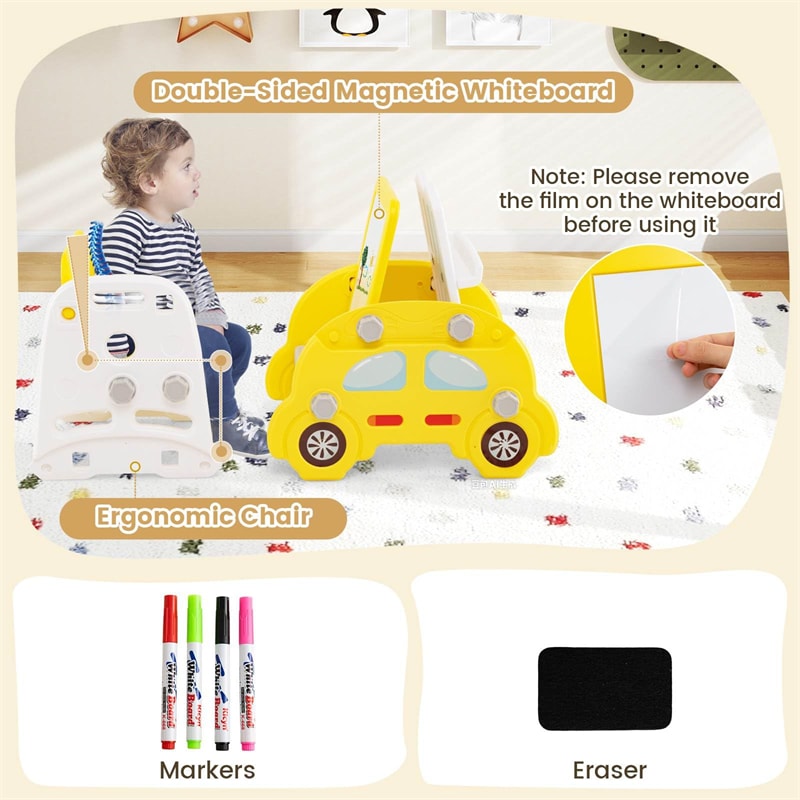 5-in-1 Toddler Slide & Climber Set, Convertible Kids Art Easel with Stool, Book Rack & Building Block Board, Foldable Indoor Activity Center
