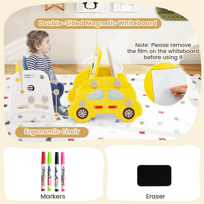 5-in-1 Toddler Slide & Climber Set, Convertible Kids Art Easel with Stool, Book Rack & Building Block Board, Foldable Indoor Activity Center