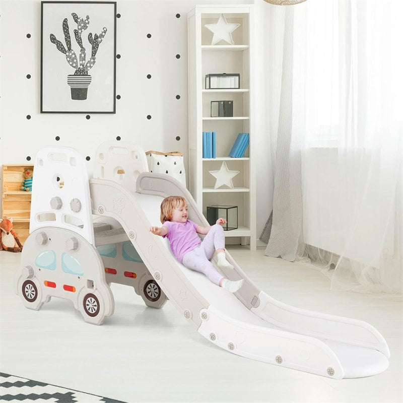 5-in-1 Toddler Slide & Climber Set, Convertible Kids Art Easel with Stool, Book Rack & Building Block Board, Foldable Indoor Activity Center