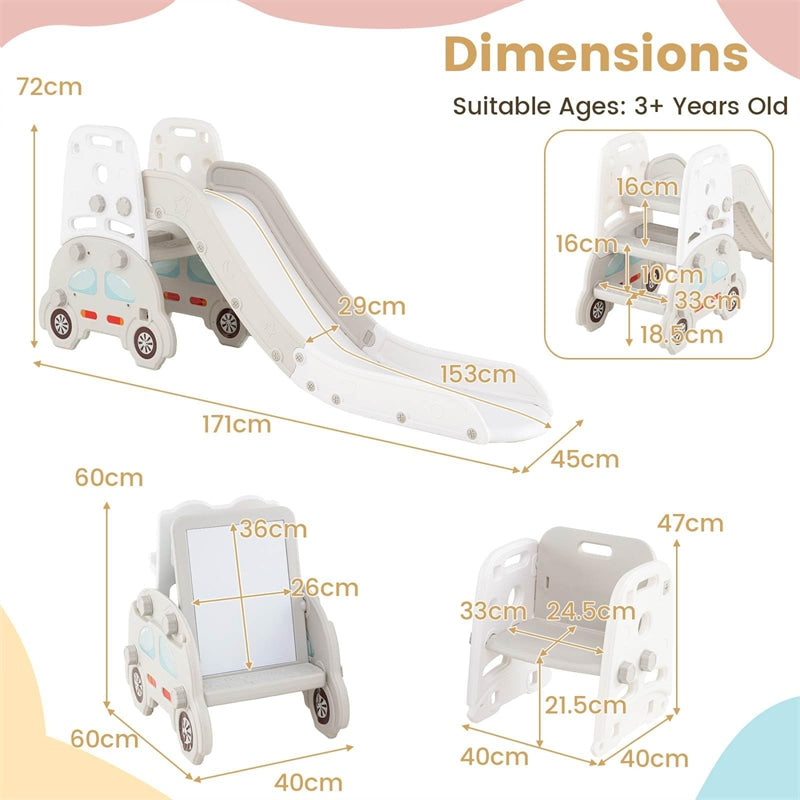 5-in-1 Toddler Slide & Climber Set, Convertible Kids Art Easel with Stool, Book Rack & Building Block Board, Foldable Indoor Activity Center