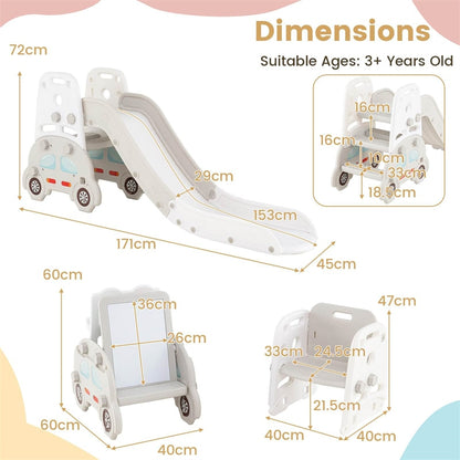 5-in-1 Toddler Slide & Climber Set, Convertible Kids Art Easel with Stool, Book Rack & Building Block Board, Foldable Indoor Activity Center