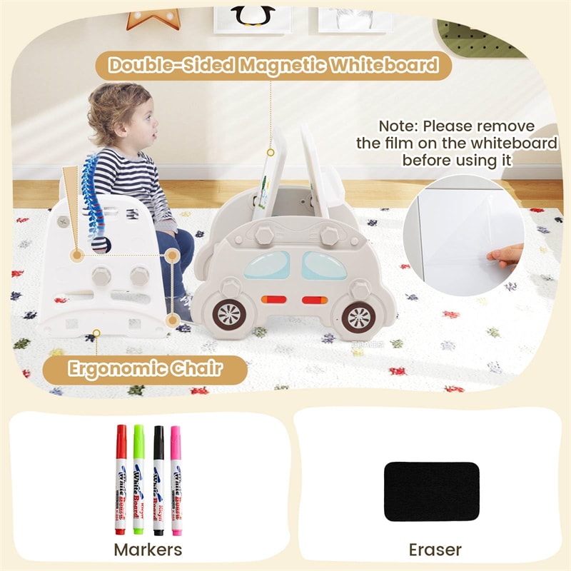 5-in-1 Toddler Slide & Climber Set, Convertible Kids Art Easel with Stool, Book Rack & Building Block Board, Foldable Indoor Activity Center