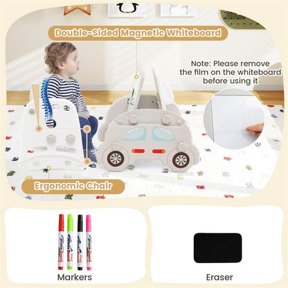5-in-1 Toddler Slide & Climber Set, Convertible Kids Art Easel with Stool, Book Rack & Building Block Board, Foldable Indoor Activity Center