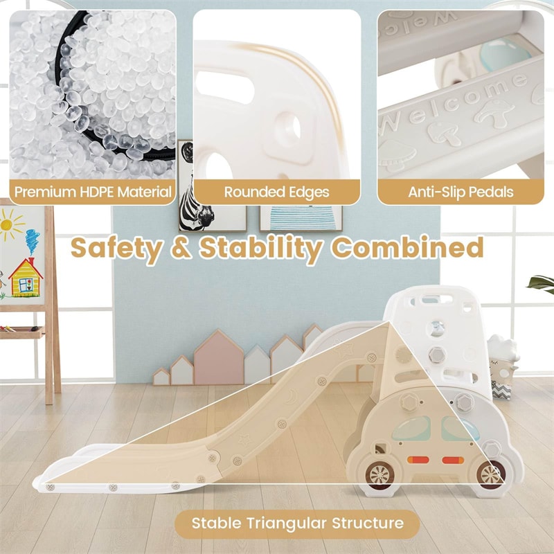 5-in-1 Toddler Slide & Climber Set, Convertible Kids Art Easel with Stool, Book Rack & Building Block Board, Foldable Indoor Activity Center