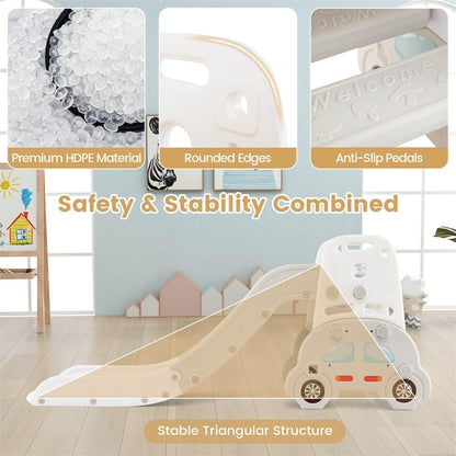 5-in-1 Toddler Slide & Climber Set, Convertible Kids Art Easel with Stool, Book Rack & Building Block Board, Foldable Indoor Activity Center