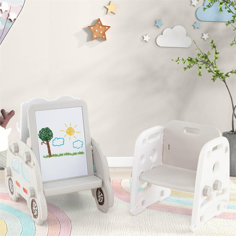 5-in-1 Toddler Slide & Climber Set, Convertible Kids Art Easel with Stool, Book Rack & Building Block Board, Foldable Indoor Activity Center