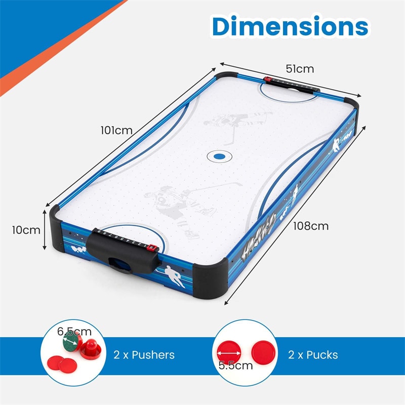 101cm Tabletop Air Hockey Table for Adults & Kids with 12V Fan Motor, 2 Pucks & Pushers, Indoor Arcade Table for Game Room, Home Office