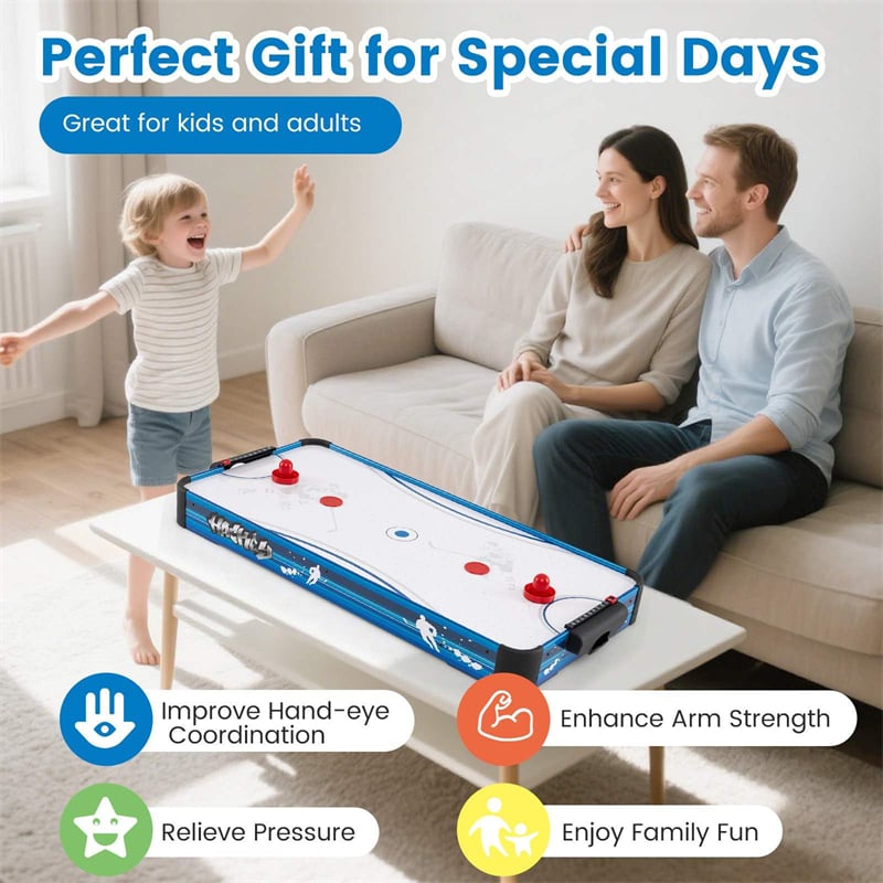 101cm Tabletop Air Hockey Table for Adults & Kids with 12V Fan Motor, 2 Pucks & Pushers, Indoor Arcade Table for Game Room, Home Office