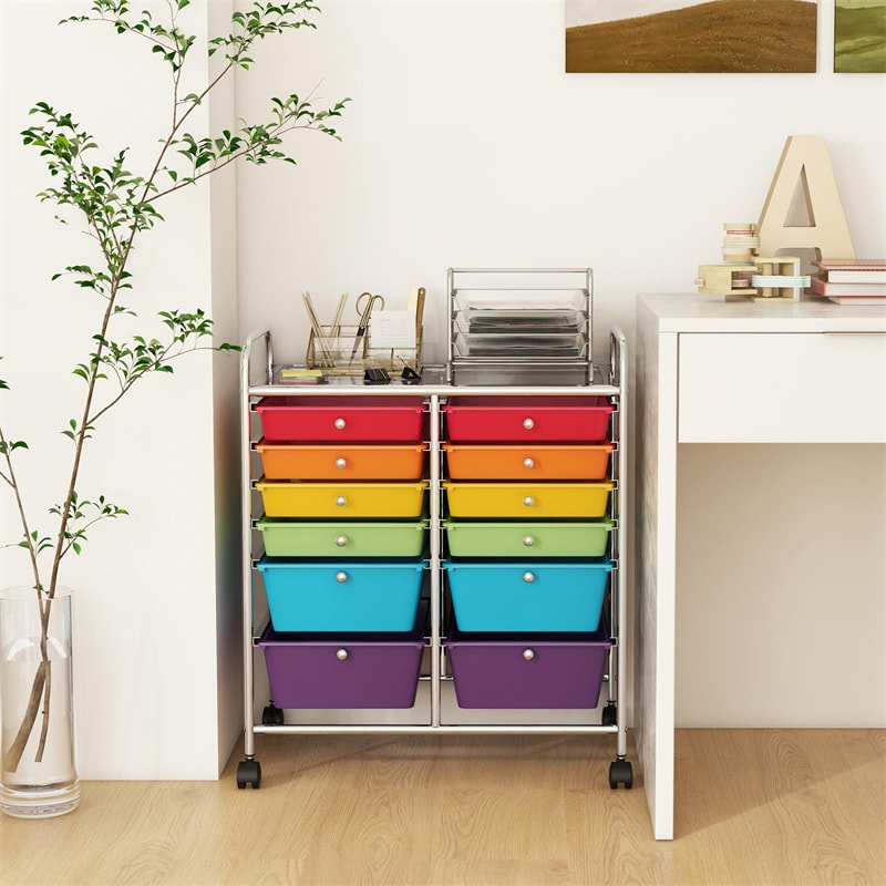12 Drawer Rolling Storage Trolley, Multi-Purpose Scrapbook Paper Organizer with Wheels for Home Office, School & Art Craft
