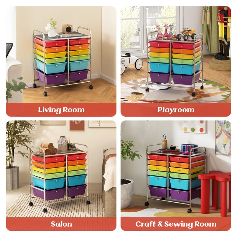 12 Drawer Rolling Storage Trolley, Multi-Purpose Scrapbook Paper Organizer with Wheels for Home Office, School & Art Craft