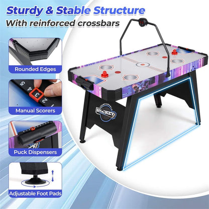 145 CM Air Hockey Table with Powerful 12V Motor & LED Digital Scoreboard, Arcade Table for Kids & Adults, Home Office Game Room
