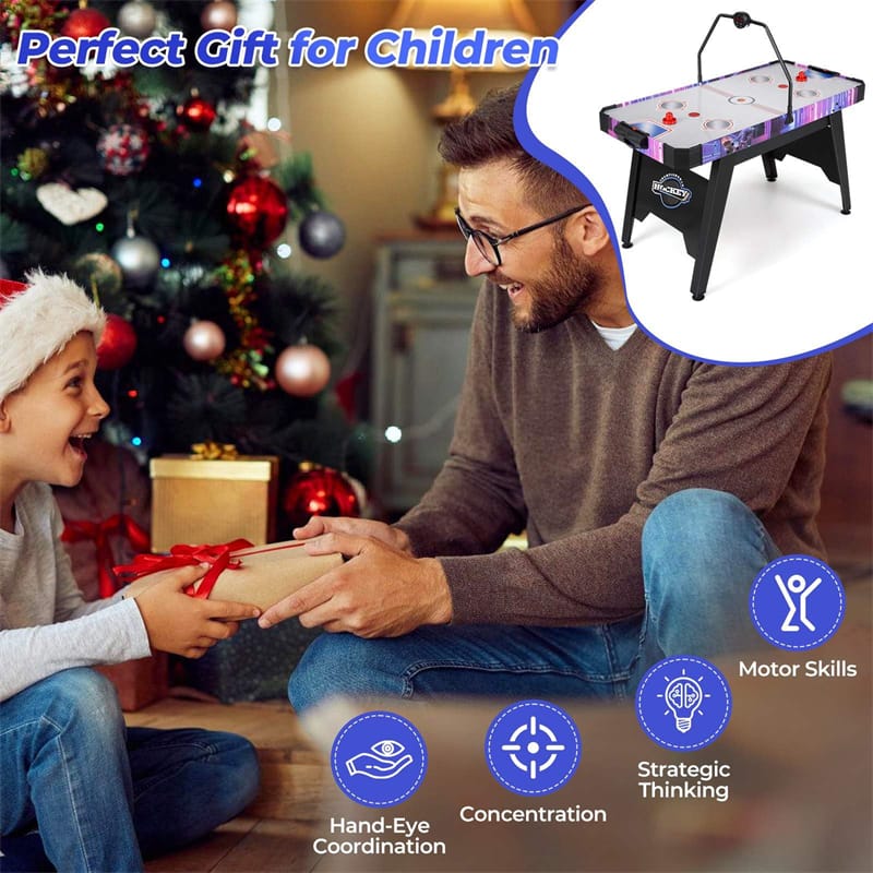 145 CM Air Hockey Table with Powerful 12V Motor & LED Digital Scoreboard, Arcade Table for Kids & Adults, Home Office Game Room