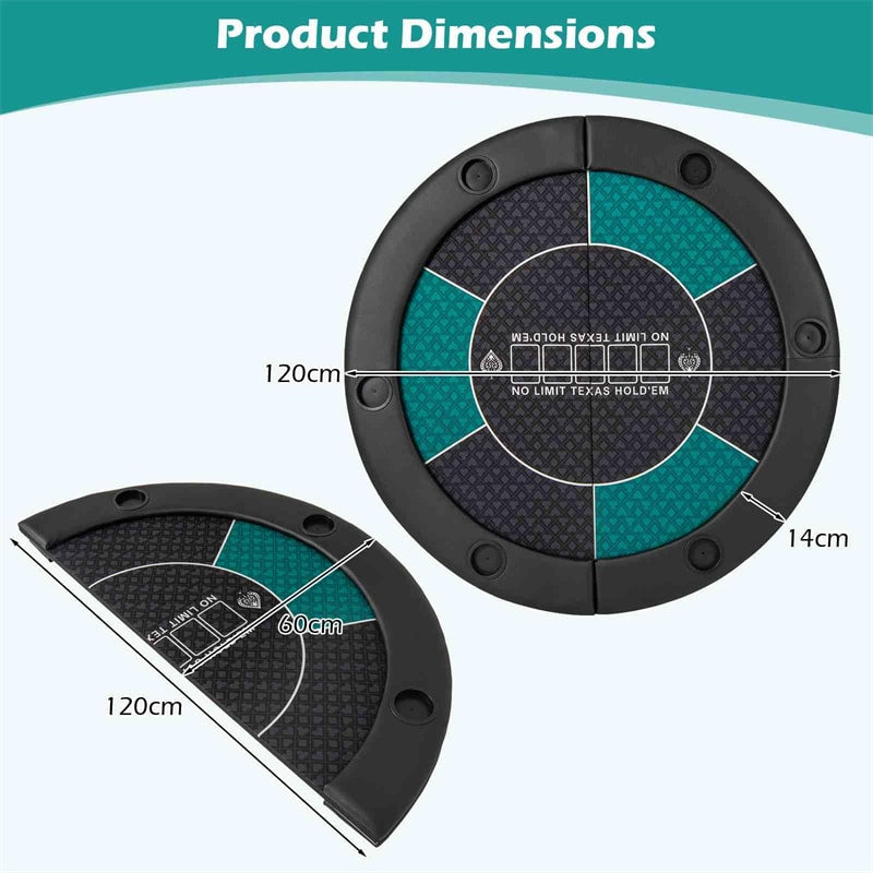 1.2M 6-Player Foldable Poker Table Top with Cup Holders, Padded Rails & Carrying Bag, Portable Texas Hold’em Mat for Blackjack Home Games