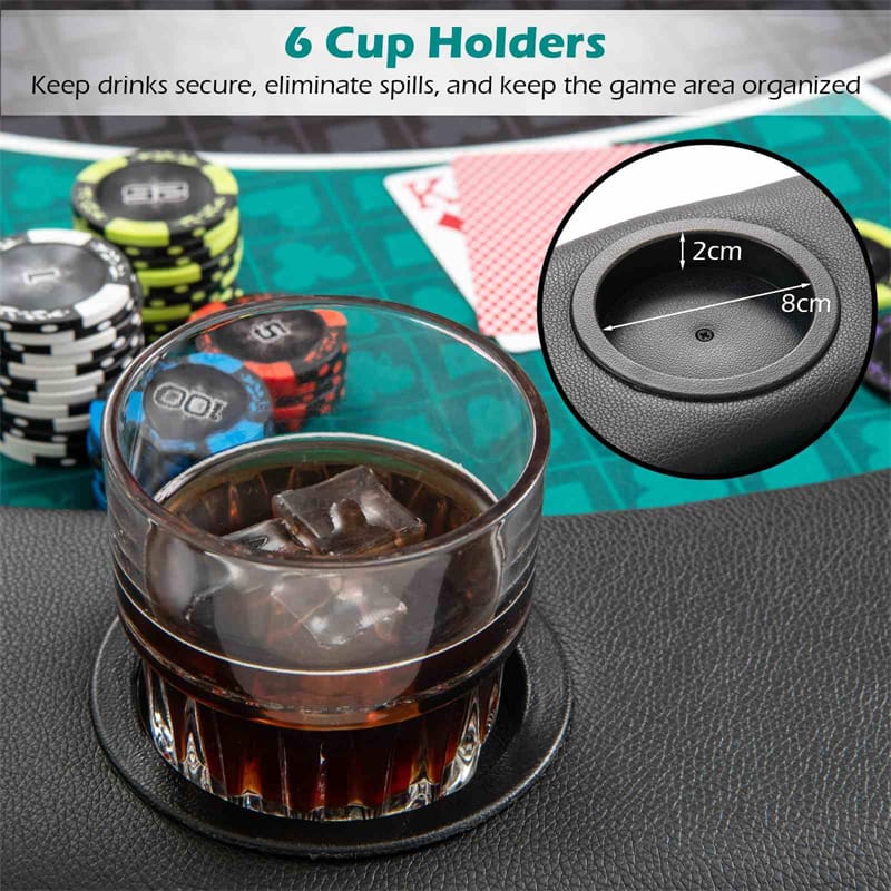 1.2M 6-Player Foldable Poker Table Top with Cup Holders, Padded Rails & Carrying Bag, Portable Texas Hold’em Mat for Blackjack Home Games