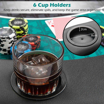 1.2M 6-Player Foldable Poker Table Top with Cup Holders, Padded Rails & Carrying Bag, Portable Texas Hold’em Mat for Blackjack Home Games