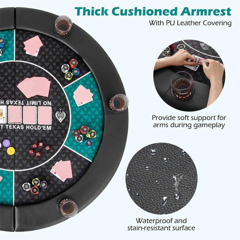 1.2M 6-Player Foldable Poker Table Top with Cup Holders, Padded Rails & Carrying Bag, Portable Texas Hold’em Mat for Blackjack Home Games