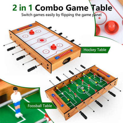2-in-1 Compact Multi Game Table, Tabletop Foosball & Hockey Game Combo Table with Soccer Balls, Pushers & Pucks Basketball for Kids, Family Fun