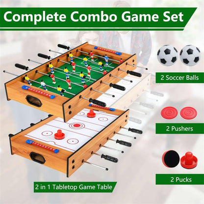 2-in-1 Compact Multi Game Table, Tabletop Foosball & Hockey Game Combo Table with Soccer Balls, Pushers & Pucks Basketball for Kids, Family Fun
