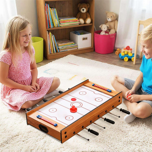 2-in-1 Compact Multi Game Table, Tabletop Foosball & Hockey Game Combo Table with Soccer Balls, Pushers & Pucks Basketball for Kids, Family Fun
