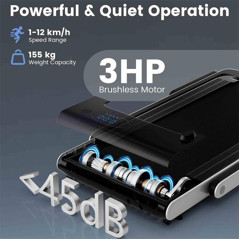 3HP Under Desk Treadmill, 3-in-1 Folding Walking Pad with Manual Incline, Smart APP & Remote Control for Home Office Gym, 155kg Capacity