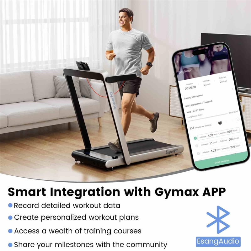 3HP Under Desk Treadmill, 3-in-1 Folding Walking Pad with Manual Incline, Smart APP & Remote Control for Home Office Gym, 155kg Capacity