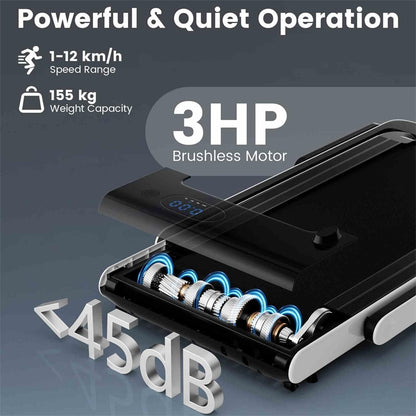3HP Under Desk Treadmill, 3-in-1 Folding Walking Pad with Manual Incline, Smart APP & Remote Control for Home Office Gym, 155kg Capacity