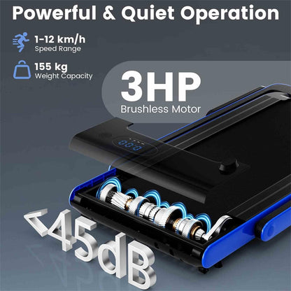 3HP Under Desk Treadmill, 3-in-1 Folding Walking Pad with Manual Incline, Smart APP & Remote Control for Home Office Gym, 155kg Capacity