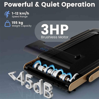 3HP Under Desk Treadmill, 3-in-1 Folding Walking Pad with Manual Incline, Smart APP & Remote Control for Home Office Gym, 155kg Capacity