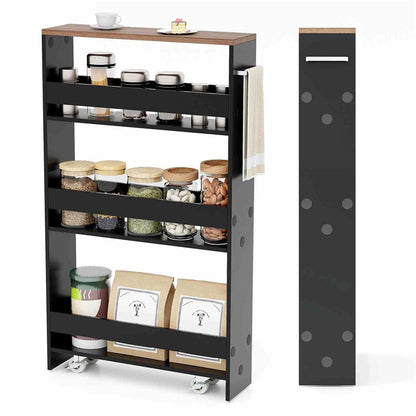 4-Tier Slim Rolling Storage Cart for Narrow Space, Slide Out Utility Trolley Shelving Unit Organizer for Kitchen, Laundry, Living Room