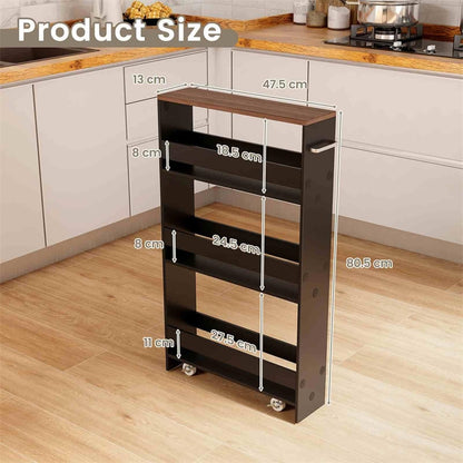 4-Tier Slim Rolling Storage Cart for Narrow Space, Slide Out Utility Trolley Shelving Unit Organizer for Kitchen, Laundry, Living Room