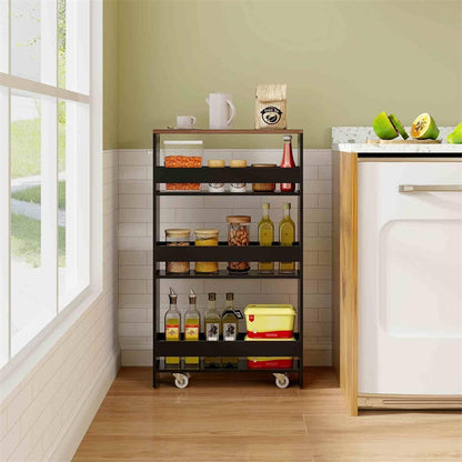4-Tier Slim Rolling Storage Cart for Narrow Space, Slide Out Utility Trolley Shelving Unit Organizer for Kitchen, Laundry, Living Room