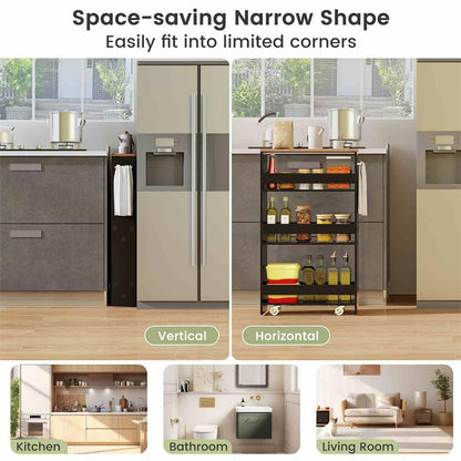 4-Tier Slim Rolling Storage Cart for Narrow Space, Slide Out Utility Trolley Shelving Unit Organizer for Kitchen, Laundry, Living Room