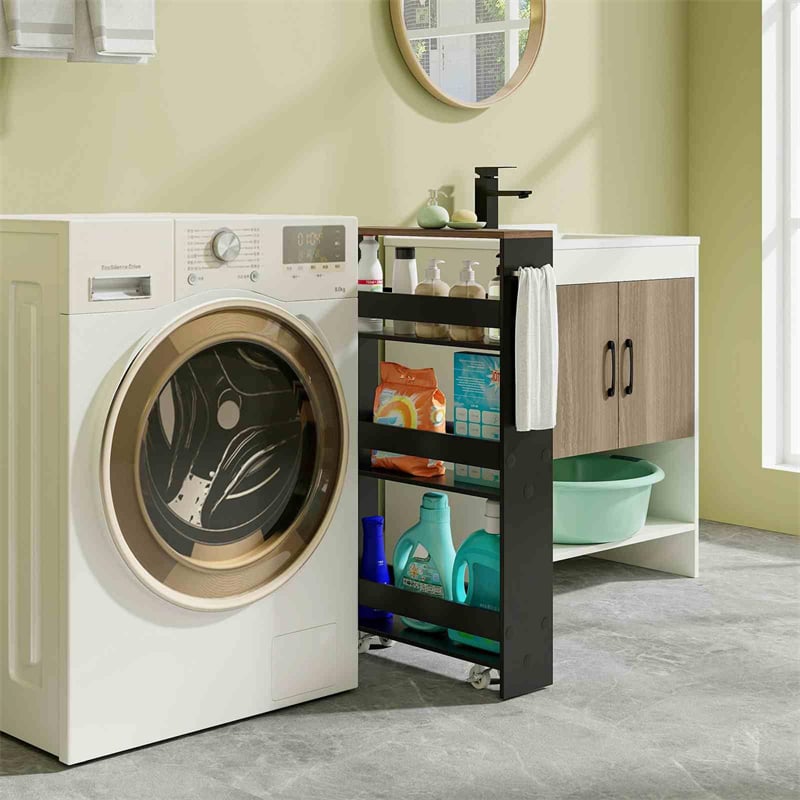 4-Tier Slim Rolling Storage Cart for Narrow Space, Slide Out Utility Trolley Shelving Unit Organizer for Kitchen, Laundry, Living Room