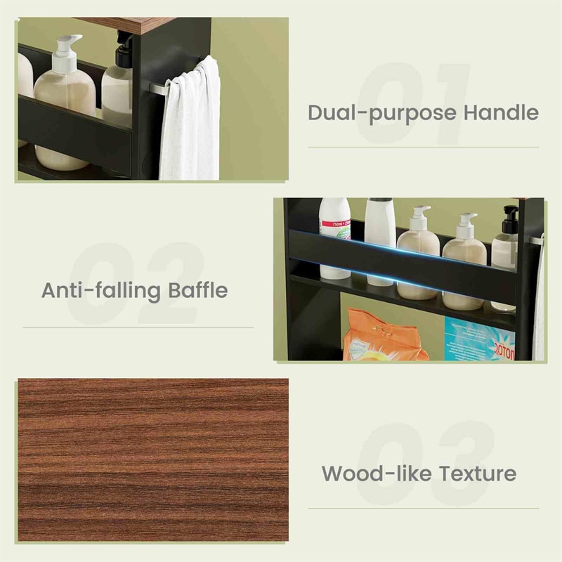 4-Tier Slim Rolling Storage Cart for Narrow Space, Slide Out Utility Trolley Shelving Unit Organizer for Kitchen, Laundry, Living Room