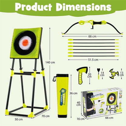4-in-1 Kids Throwing Target Set with Dartboard, Throwing Axes, Ninja Darts & Bow/Arrows for Indoor Outdoor Carnival Game & Birthday Gifts