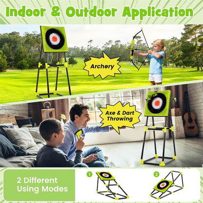 4-in-1 Kids Throwing Target Set with Dartboard, Throwing Axes, Ninja Darts & Bow/Arrows for Indoor Outdoor Carnival Game & Birthday Gifts