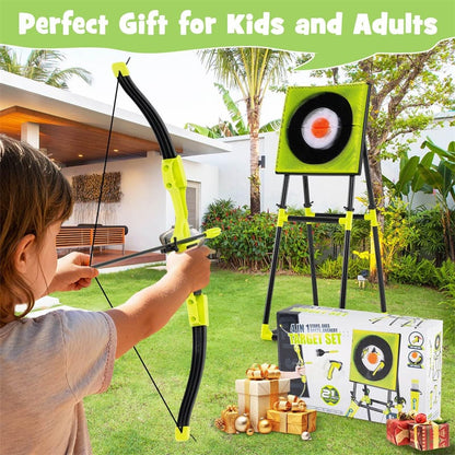 4-in-1 Kids Throwing Target Set with Dartboard, Throwing Axes, Ninja Darts & Bow/Arrows for Indoor Outdoor Carnival Game & Birthday Gifts