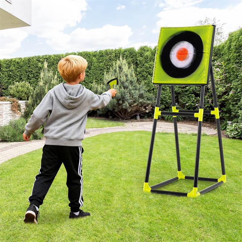 4-in-1 Kids Throwing Target Set with Dartboard, Throwing Axes, Ninja Darts & Bow/Arrows for Indoor Outdoor Carnival Game & Birthday Gifts