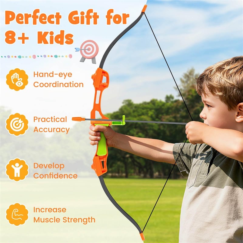4-in-1 Kids Throwing Target Set with Dartboard, Throwing Axes, Ninja Darts & Bow/Arrows for Indoor Outdoor Carnival Game & Birthday Gifts