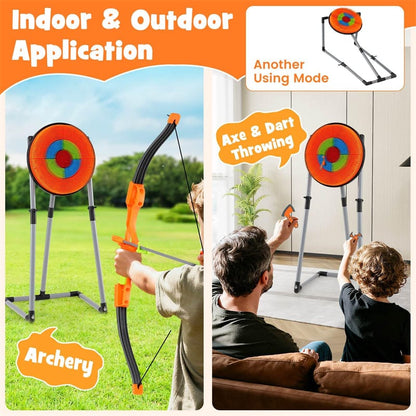 4-in-1 Kids Throwing Target Set with Dartboard, Throwing Axes, Ninja Darts & Bow/Arrows for Indoor Outdoor Carnival Game & Birthday Gifts