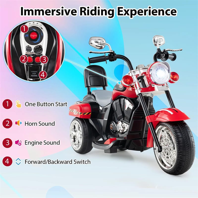 Kids Ride-On Motorcycle, 3-Wheel 6V Battery Powered Chopper Motorcycle with Headlight & Horn, ASTM-Certified Electric Toy for Boys & Girls Gifts