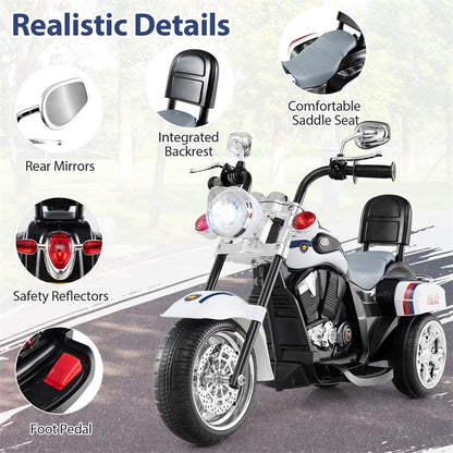 Kids Ride-On Motorcycle, 3-Wheel 6V Battery Powered Chopper Motorcycle with Headlight & Horn, ASTM-Certified Electric Toy for Boys & Girls Gifts