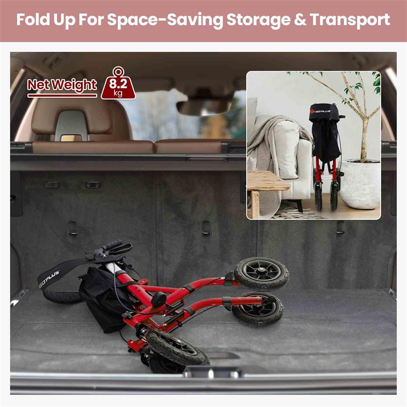 Foldable Rollator Walker with Seat & 9.5" All-Terrain Pneumatic Wheels, 350lbs Heavy Duty Height Adjustable Bariatric Rollator for Seniors/Adults