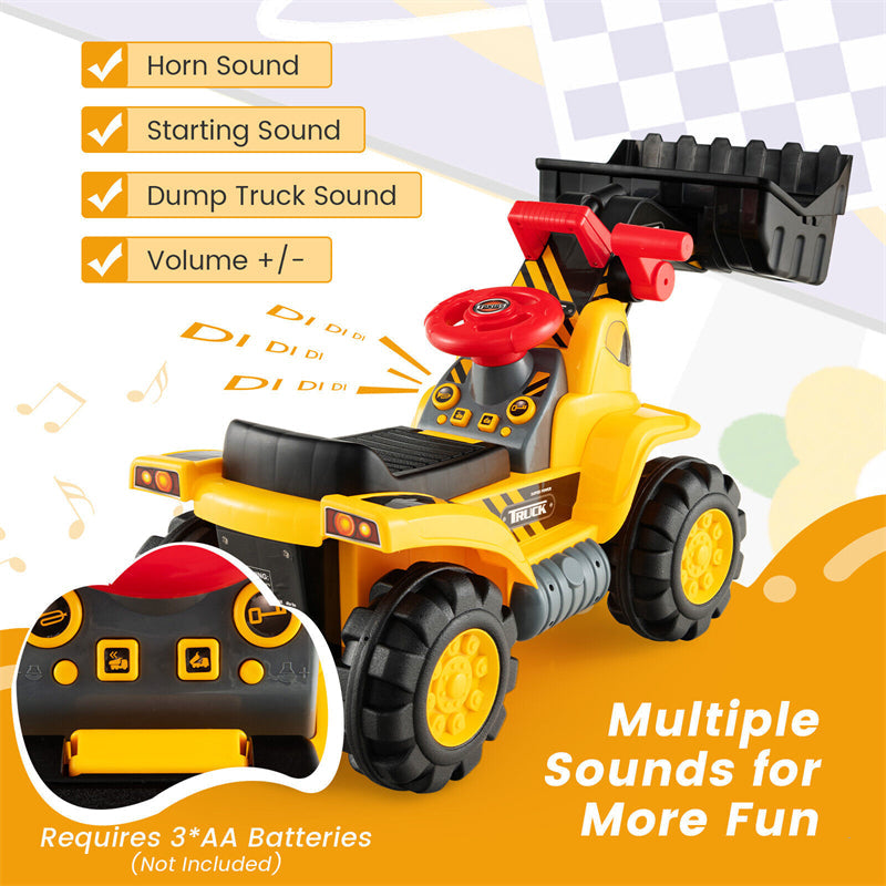 Kids Ride on Excavator Bulldozer Toy Sand Digger Toddler Ride On Construction Truck with Underneath Storage