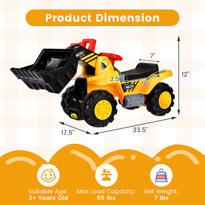 Kids Ride on Excavator Bulldozer Toy Sand Digger Toddler Ride On Construction Truck with Underneath Storage