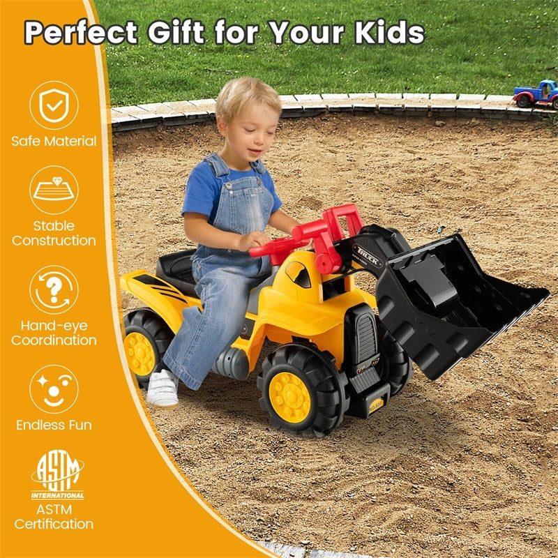 Kids Ride on Excavator Bulldozer Toy Sand Digger Toddler Ride On Construction Truck with Underneath Storage